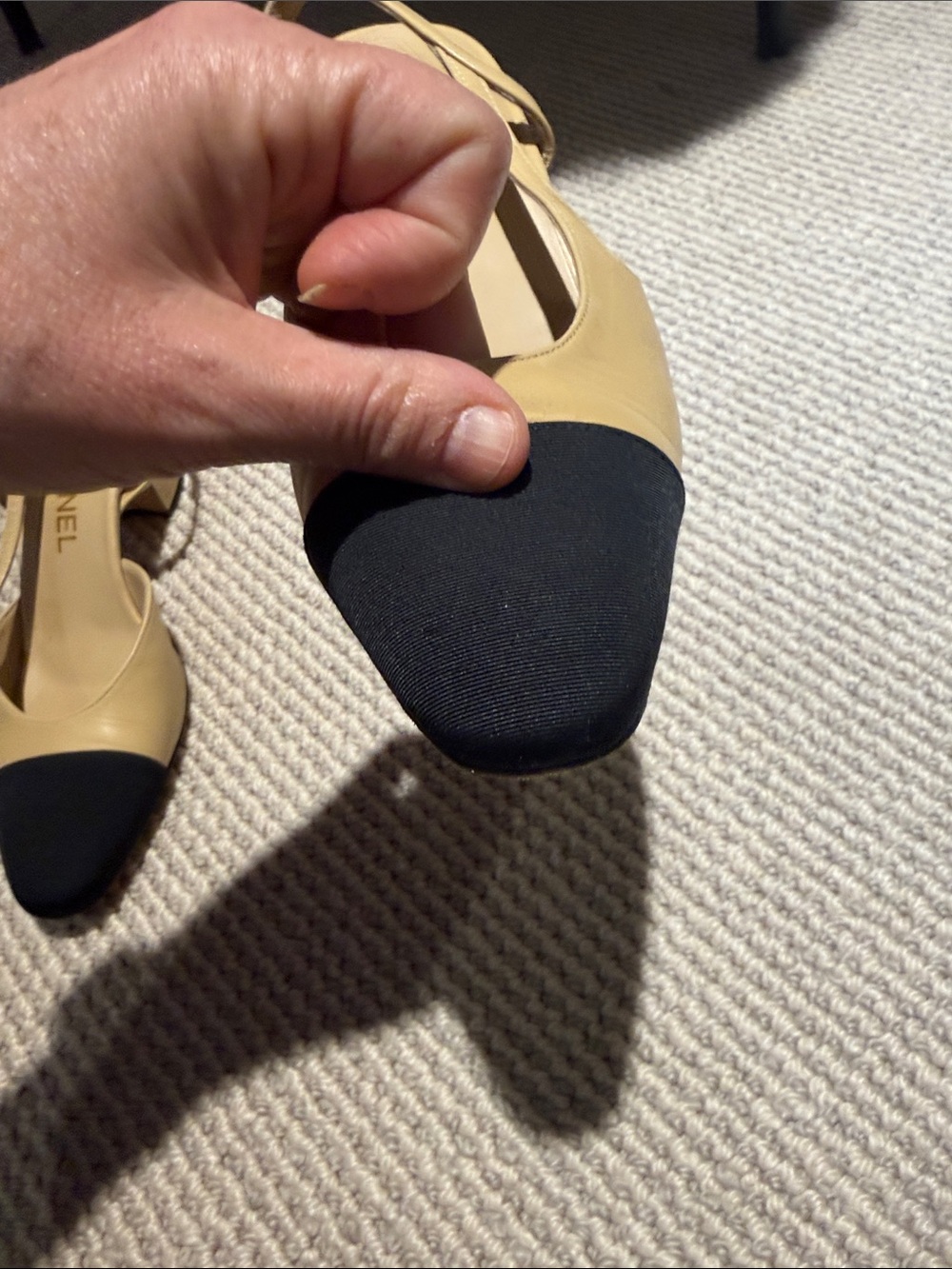 CHANEL Beige Leather Slingback Pumps with Black Cap Toe - Picture 4 of 5